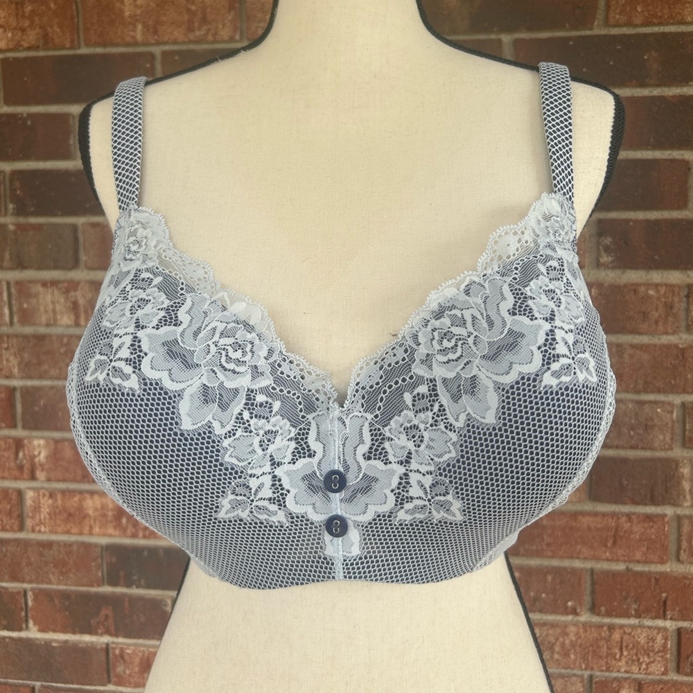 Adore Me Elegant Lace Trim Bra in Navy and White - Matching panty